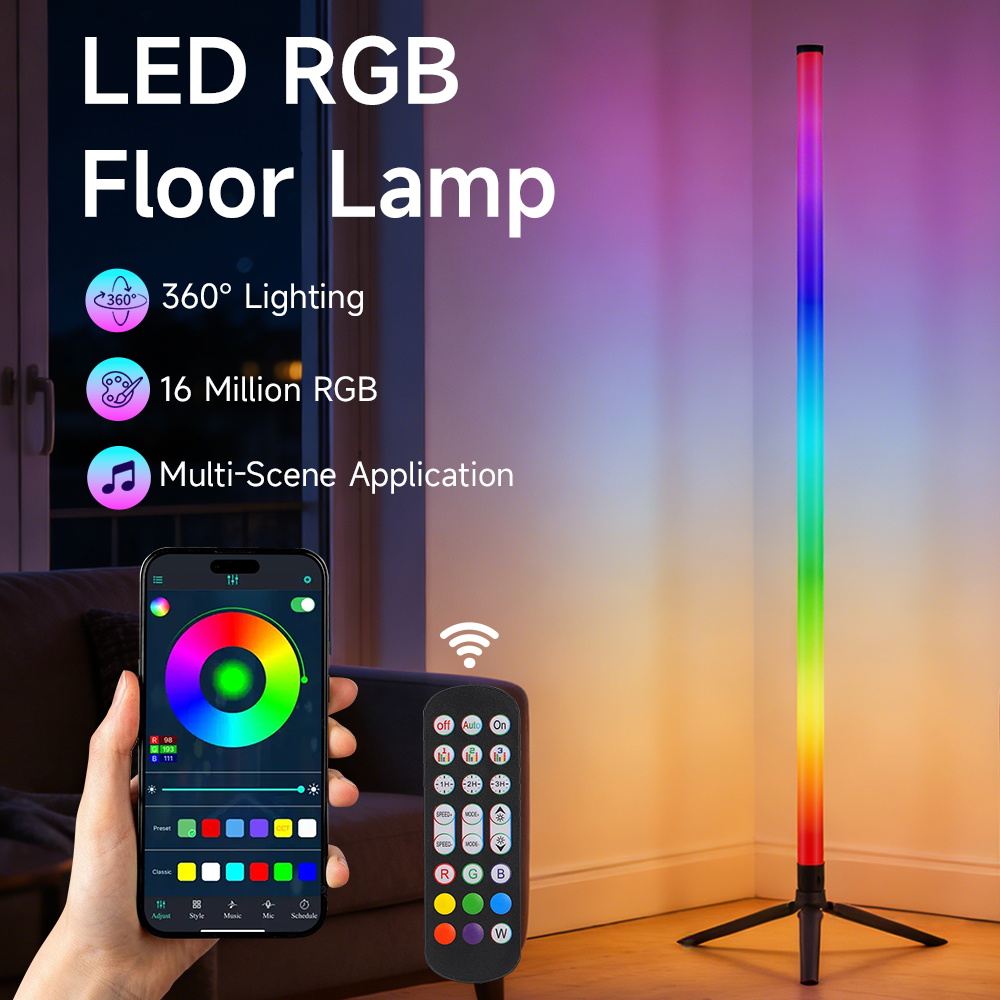 Gaming Accessories Led - スマートLEDフロアランプ RGB リモコン＆アプリ操作 音楽同期 コーナー照明 タイマー機能付き