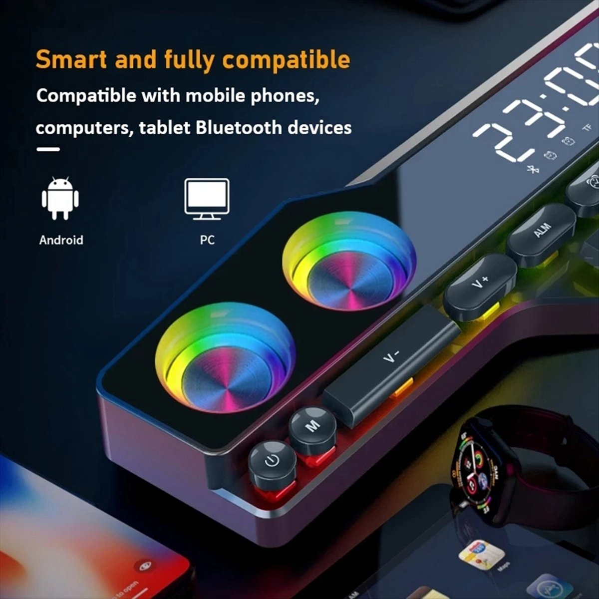 Gaming Accessories Led - DTC5 V18 ダズルカラースピーカー ホームデスクトップコンピューターゲーム用 大音量LEDカラーライト ゲーミングキーボード