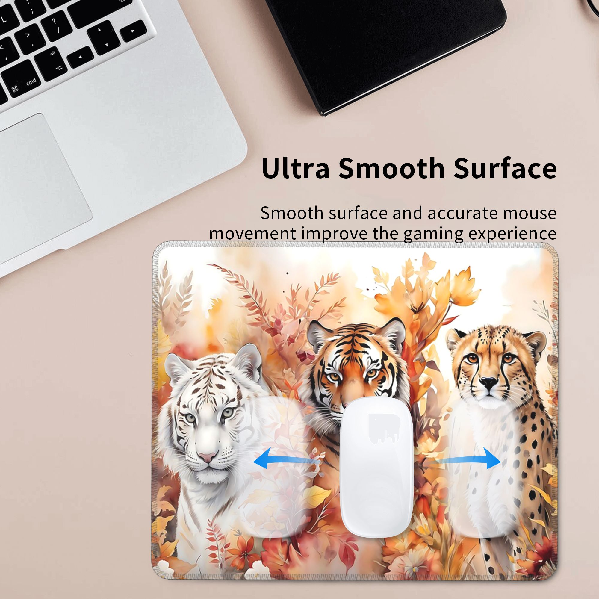 タイガーフェイスと秋の葉模様のマウスパッドコンピュータキーボ - Gaming Accessories For Your Desk のレビューと価格